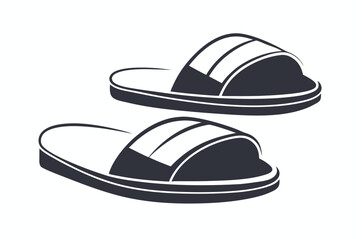 Two Black and White Slippers with Clean Lines on White Background