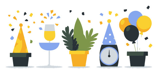 Colorful Flat Cartoon Party Elements for Celebration and Festivity