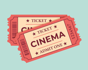 Two cinema tickets isolated on blue background	