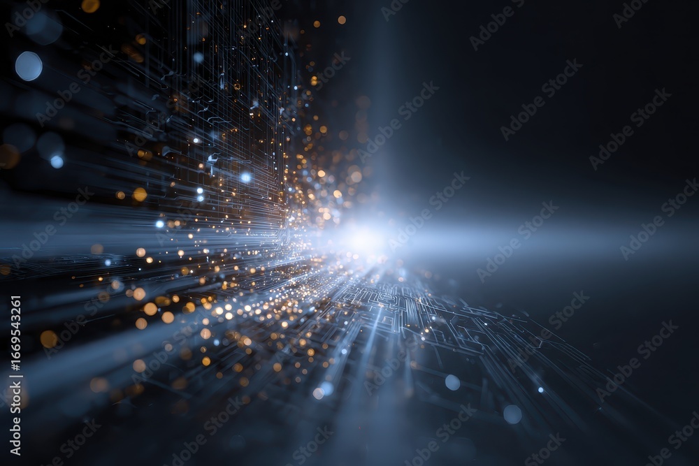 Poster exploration of a dynamic abstract technology background enhanced with luminous light effects in an i