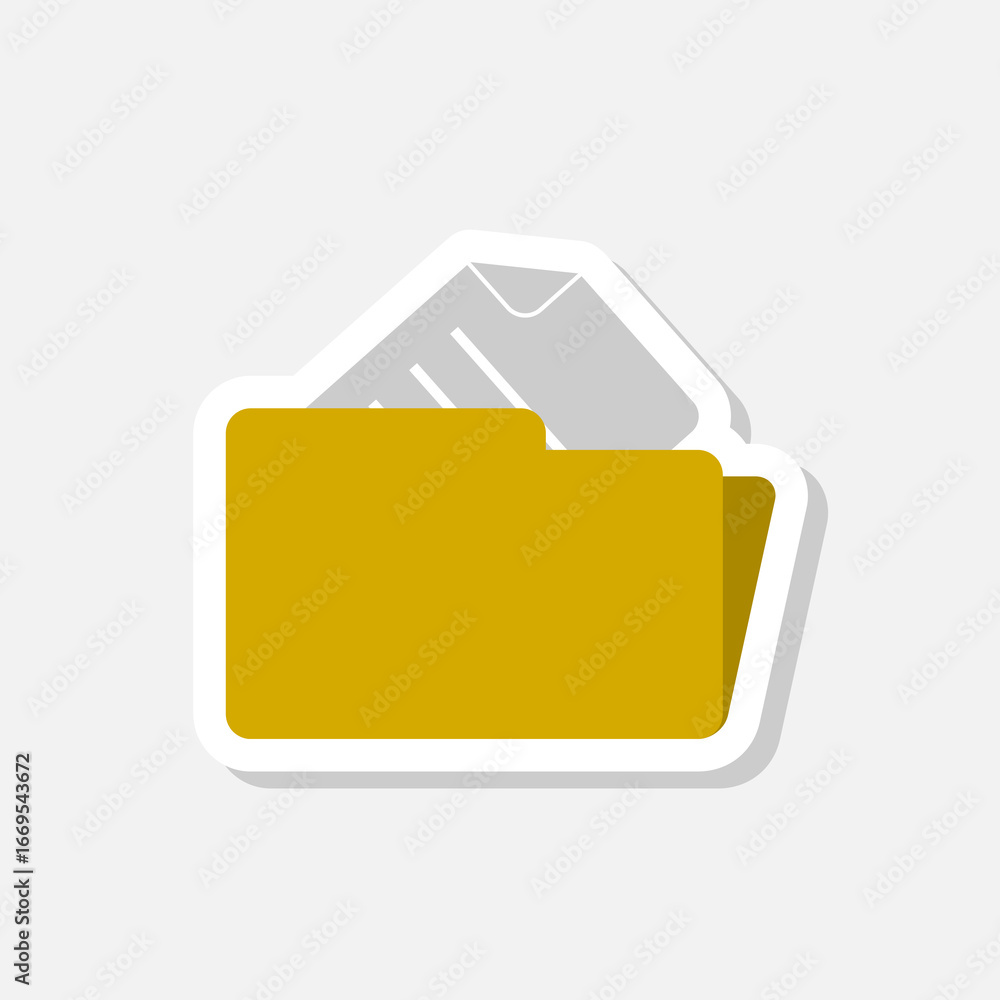 Poster document in folder icon sticker isolated on gray background