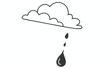 Rainy Cloud Doodles, Raindrops Vector, Weather on White Background