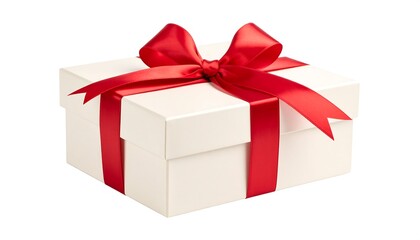 Obraz premium Elegant White Gift Box with a Vibrant Red Ribbon Bow