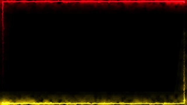 Blue and yellow color neon rectangle frame. neon lite frame. Neon abstract rectangle shape line animation black background