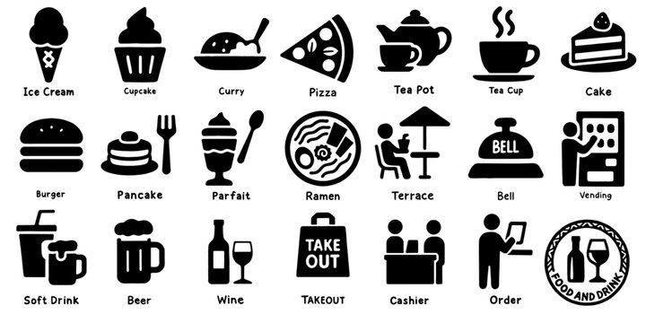 Restaurant & Cafe Pictograms /フード＆ドリンク黒単色アイコン