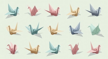 Colorful Origami Cranes A Tranquil Symphony of Paper Folds