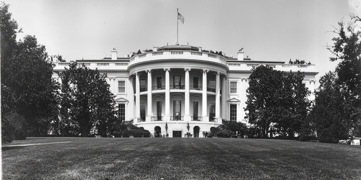 Fototapeta A historic black and white photograph of the White House in early 1900s Stock photo