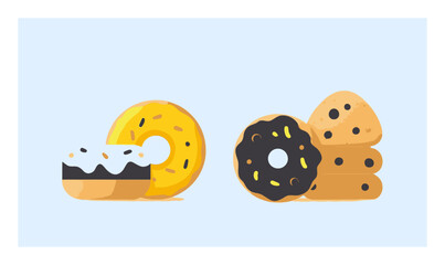 Naklejka premium Colorful Cartoon Donuts and Cookies on a Light Blue Background