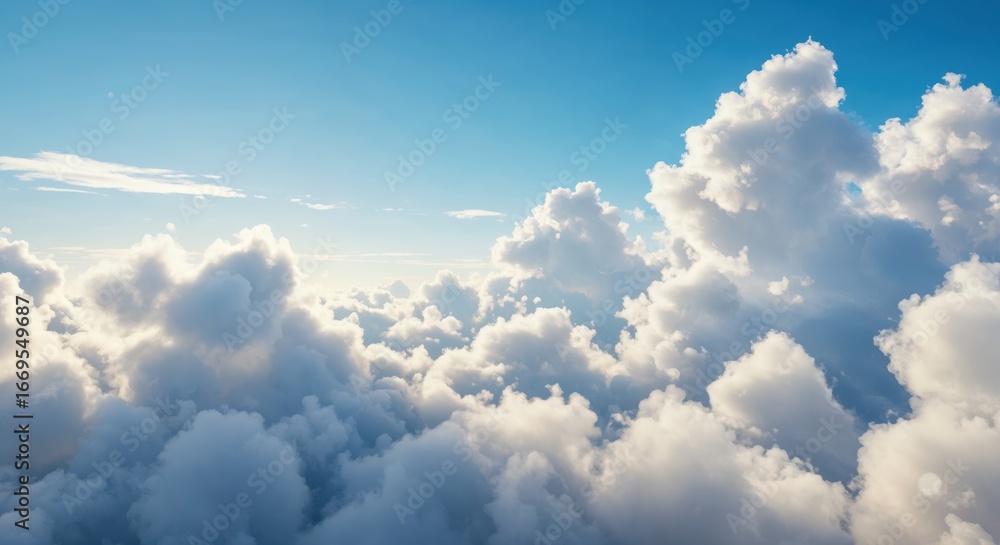 Wall mural heavenly clouds: a mesmerizing capture of a vast sky adorned with fluffy, ethereal clouds. the bound