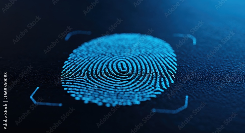 Poster digital fingerprint authentication: a captivating close-up showcases a digital fingerprint scan, wit