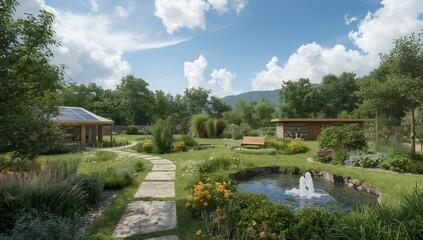 AI-Generated Vibrant Garden Design with Lush Greenery