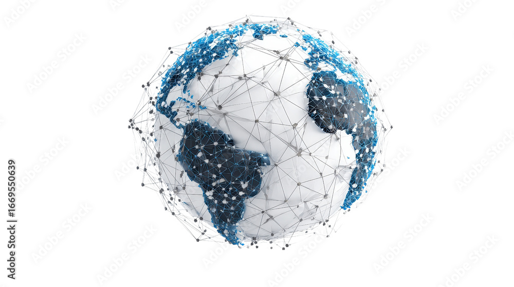 Poster floating 3d globe showing global network connections, background isolated on a transparent backgroun