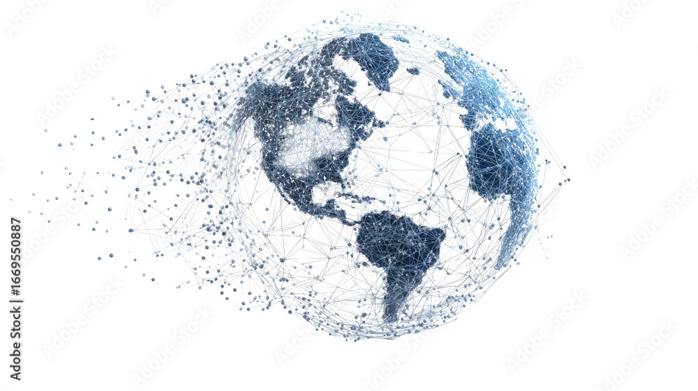 Poster floating 3d globe showing global network connections, background isolated on a transparent backgroun