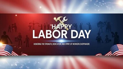Happy labor day with tools and american flags image 4K , hd , mp4 video