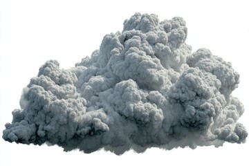 Dense, billowing grey cloud formation, textured with rounded forms, isolated against white