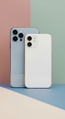 Two Modern Smartphones Side-by-Side on Pastel Background