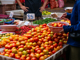 Fresh Tomatoes on Display at Local Market Stall