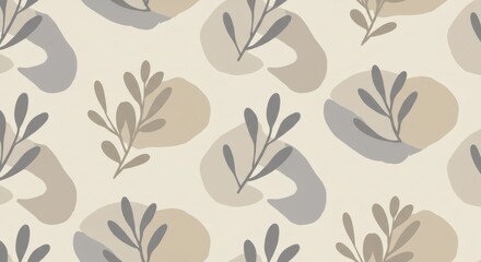 Abstract botanical pattern featuring organic shapes and delicate plant branches in neutral tones