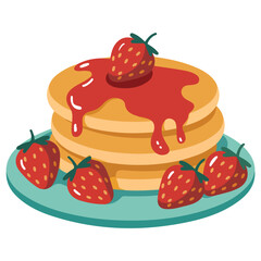 Pancakes with strawberry jam and fruit vector illustration on white background