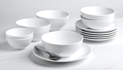 White bowls and plates on table setting