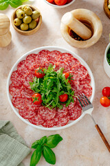 Italian sausage sliced on a plate