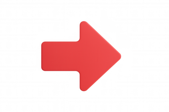 Simple red arrow pointing right on a transparent background, perfect for presentations and graphic design projects