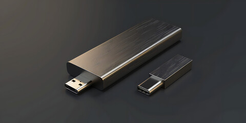 Two USB Flash Drives of Different Sizes against Dark Background
