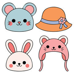 Collection of cute baby hats for summer and winter vector illustration