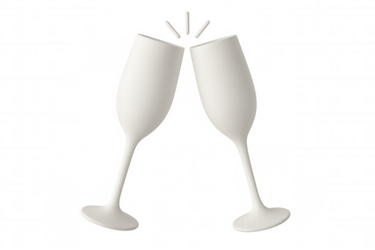 Crystalline champagne glasses touching, sparkling with festive elegance against pristine white backdrop