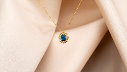 Elegant gold necklace showcasing a deep blue gemstone pendant with intricate detailing.