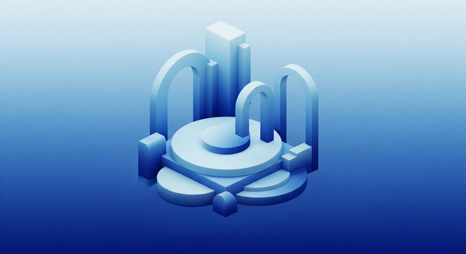 Abstract isometric geometric shapes in blue tones for modern design - Powered by Adobe