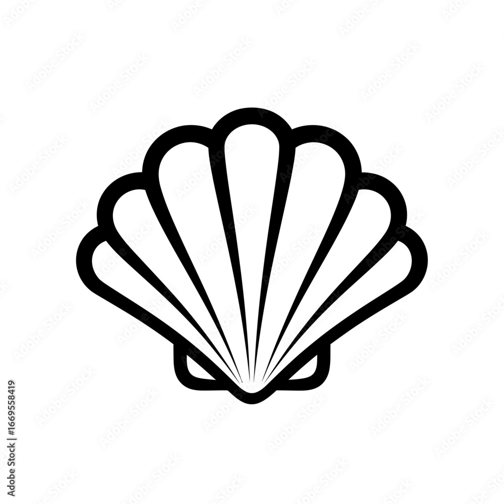 Poster a simple black and white vector illustration of a seashell with distinct lines and a clean backgroun