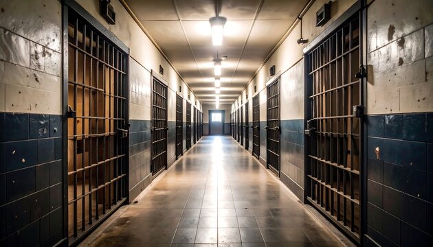 Prison Corridor, Interior View, Long Shot