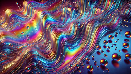 Vibrant Liquid Crystal Background with Flowing Rainbow Waves and Glossy Reflections