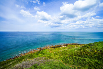 View of the landscape at Cap Gris-Nez in France. Nature on the Channel coast.
