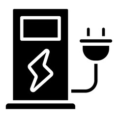 Charging Station Glyph Black Silhouette Icon Design Vector - Electric charging station with plug symbol representing renewable energy supply