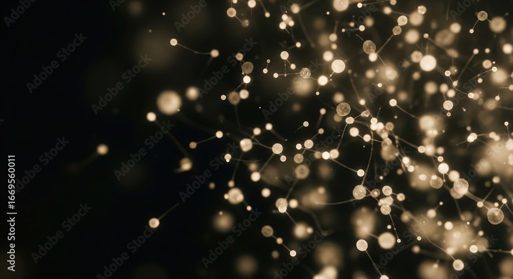 Poster ethereal organic bioluminescent field textures glowing particles interconnected network abstract bac