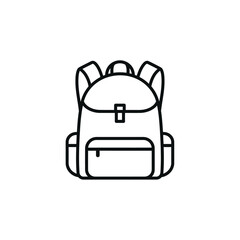 A simple line drawing of a backpack with multiple pockets and straps