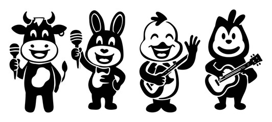 Fototapeta premium Playful Animal Characters Singing with Instruments and Microphones