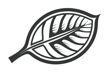 Simple Leaf with Bold Black Outlines on White Background Design