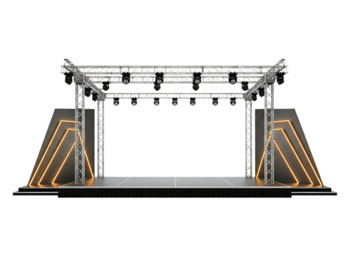 Modern stage lighting rig and platform isolated on transparent background