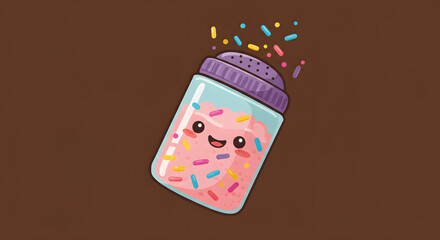 Kawaii Sprinkles Shaker with Happy Face Pouring Colorful Dessert Toppings Illustration