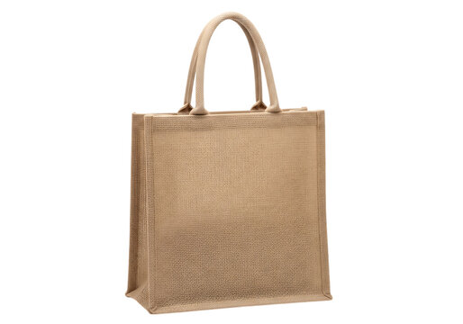Brown jute shopping bag with handles isolated on transparent background