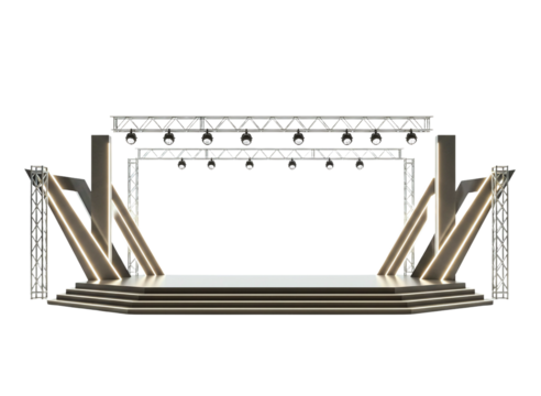 Modern stage lighting rig and platform isolated on transparent background