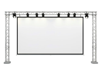 Stage lighting truss with blank projection screen isolated on transparent background