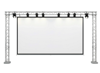 Stage lighting truss with blank projection screen isolated on transparent background