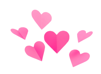  pink hearts floating together isolated on transparent background