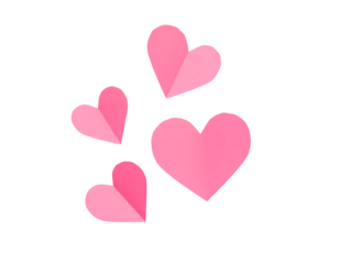  pink hearts floating together isolated on transparent background