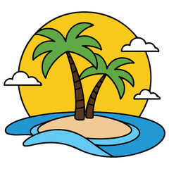 Island with palm tree vector illustration on white background