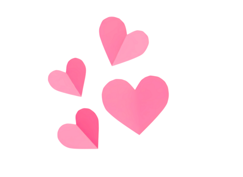  pink hearts floating together isolated on transparent background